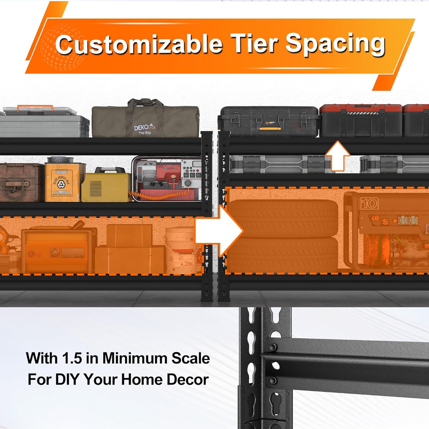 Utility Storage Garage Shelving - Heavy-Duty 3-Tier Metal Shelves | Adjustable Freestanding Rack - Black 40'' W x 16'' D x 36'' H