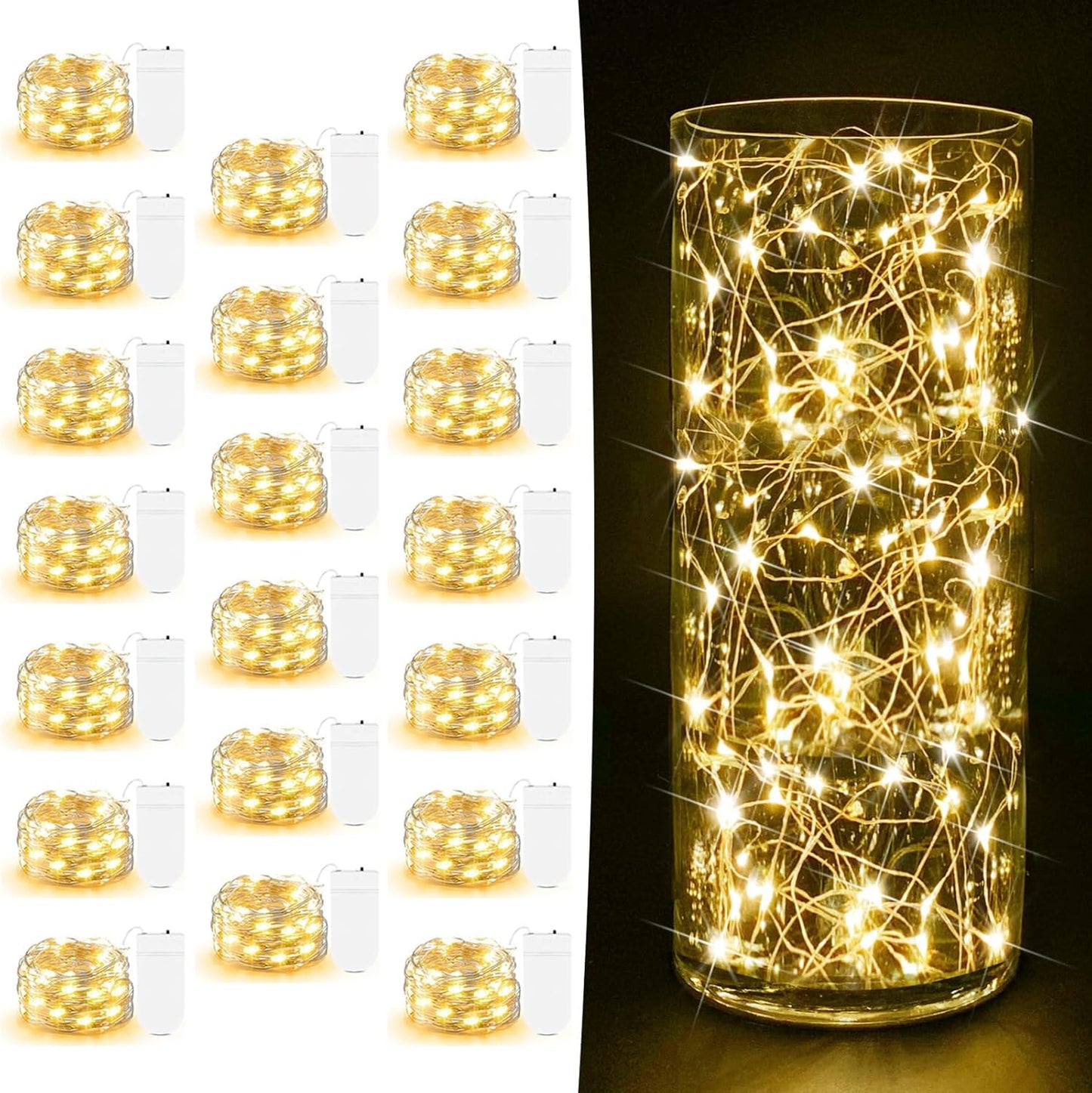 Skiennix 20 Pack Fairy Lights - 7ft Battery Operated LED Twinkle Lights for DIY Crafts & Events | Warm White