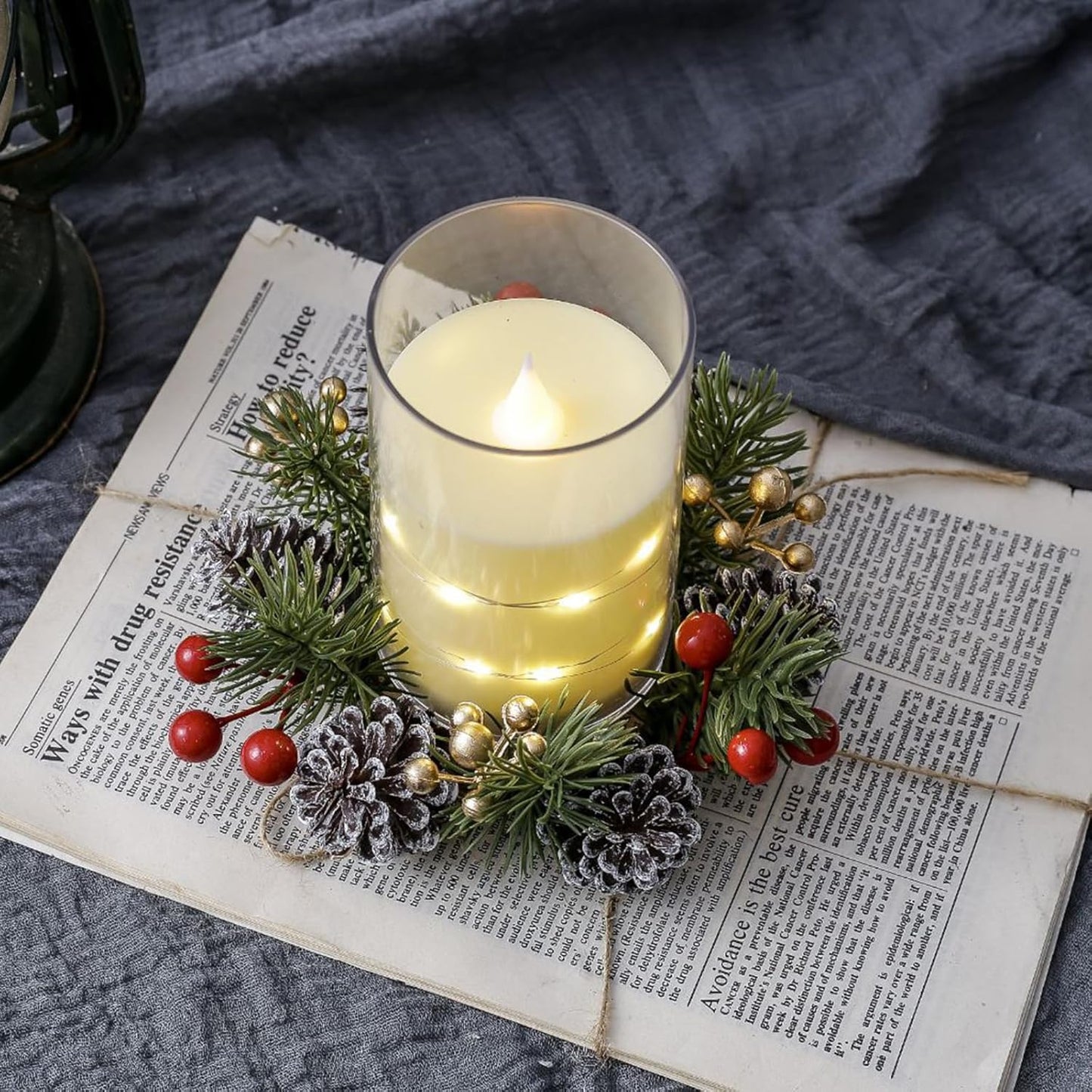 Regine Switzerland Christmas Candle Rings - Elegant Gold & Red Floral Design | 2-Piece Set for Holiday Decor