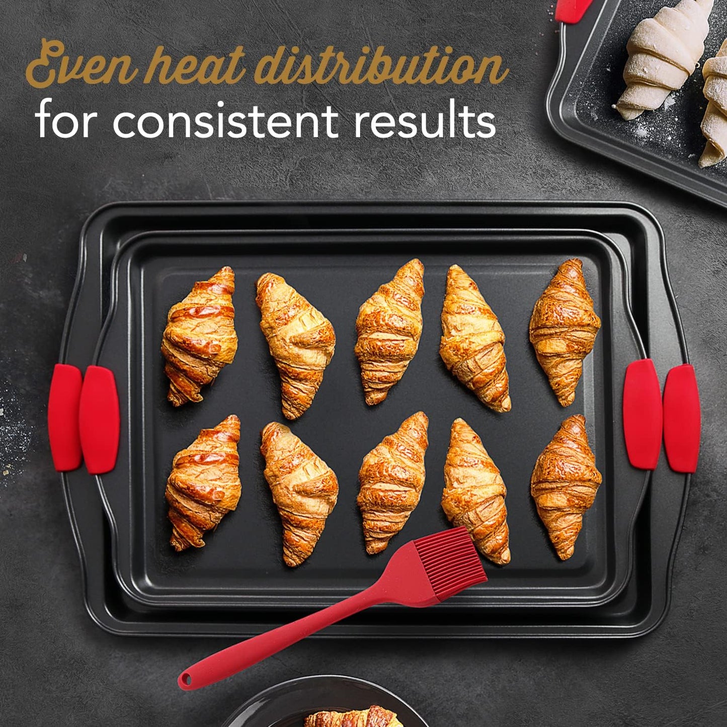 Skiennix Baking Sheet Set - 2-Piece Nonstick Cookie Sheets with Silicone Handles | Durable Steel, BPA Free, Black