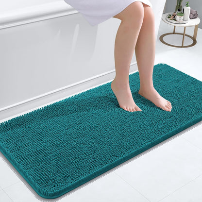 OLANLY Bathroom Runner Rugs - Soft Chenille Bath Mats with Rubber Backing | Quick Dry, Machine Washable, 47x20, Deep Lake