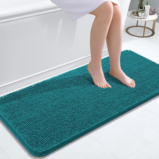 OLANLY Bathroom Runner Rugs - Soft Chenille Bath Mats with Rubber Backing | Quick Dry, Machine Washable, 47x20, Deep Lake