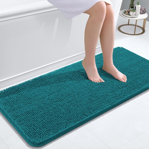OLANLY Bathroom Rugs 47x20, Extra Soft Absorbent Chenille Bath Rugs, Rubber Backing Quick Dry, Machine Washable Bath Mats for Bathroom Floor, Tub and Shower, Home Decor Accessories, Deep Lake