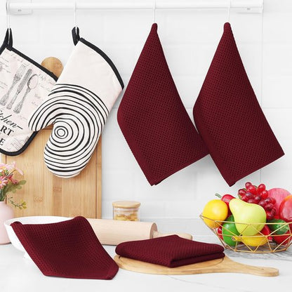 Homaxy Kitchen Dish Cloths - 100% Cotton Waffle Weave, Ultra Soft & Absorbent | 12-Pack, 12 x 12 Inches, Burgundy
