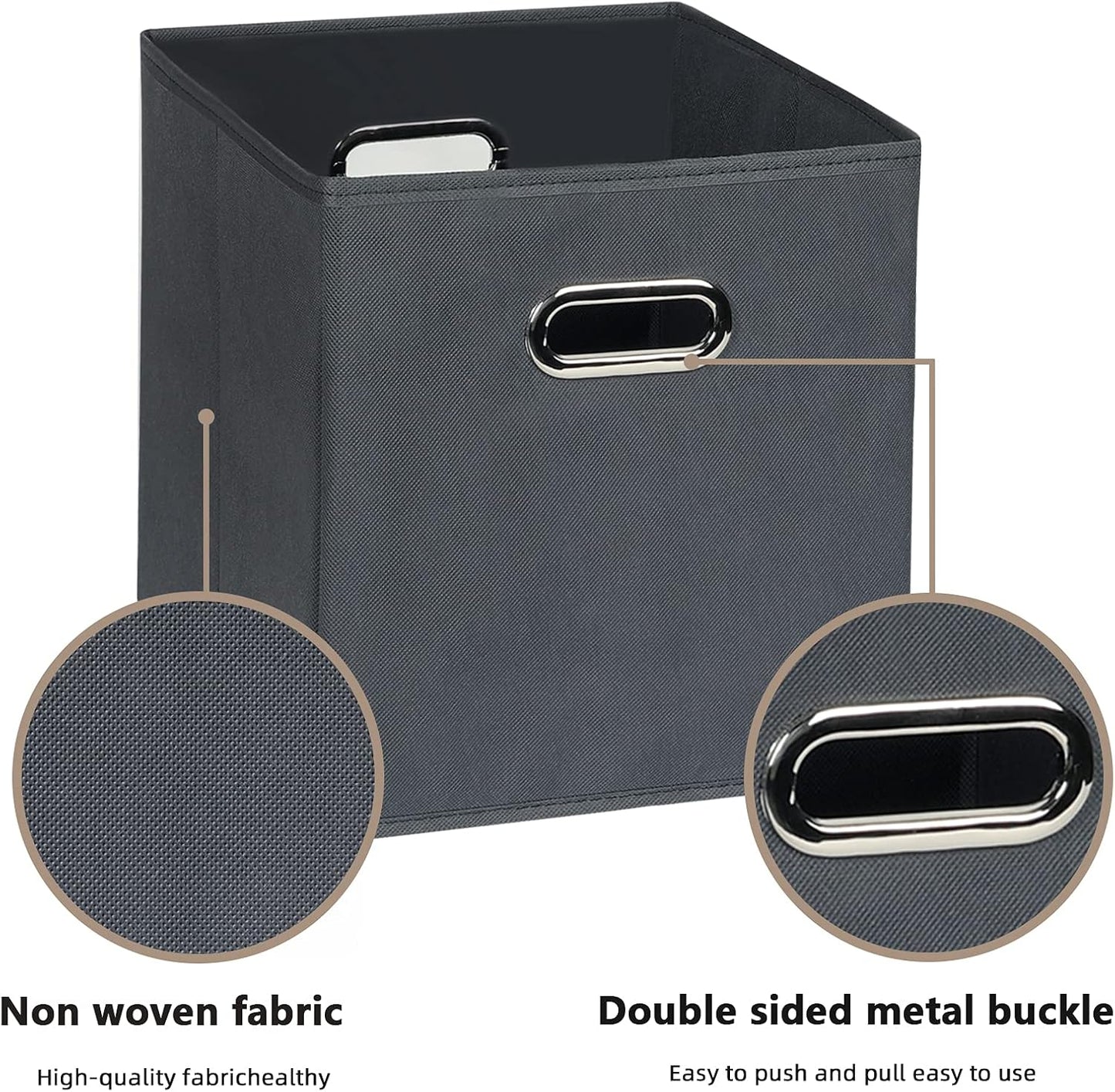 Skiennix Fabric Cube Storage Bins - Foldable Organizer with Dual Handles | Set of 6, Gray
