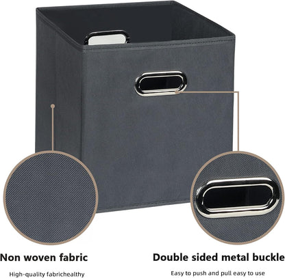 Skiennix Fabric Cube Storage Bins - Foldable Organizer with Dual Handles | Set of 6, Gray