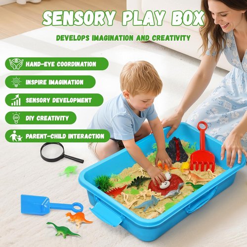 Dinosaur Sensory Bin - Engaging Magic Sand Kit with Dino Figures & Tools | Perfect Gift for Kids 3+