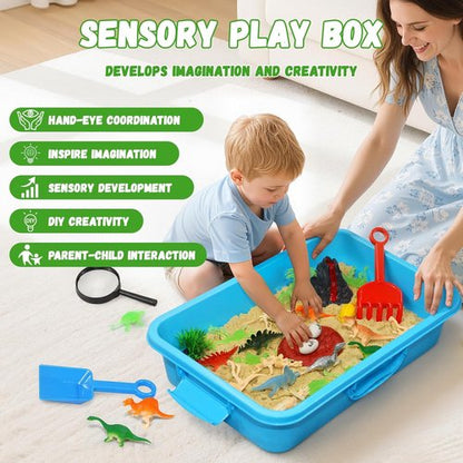 Dinosaur Sensory Bin - Engaging Magic Sand Kit with Dino Figures & Tools | Perfect Gift for Kids 3+