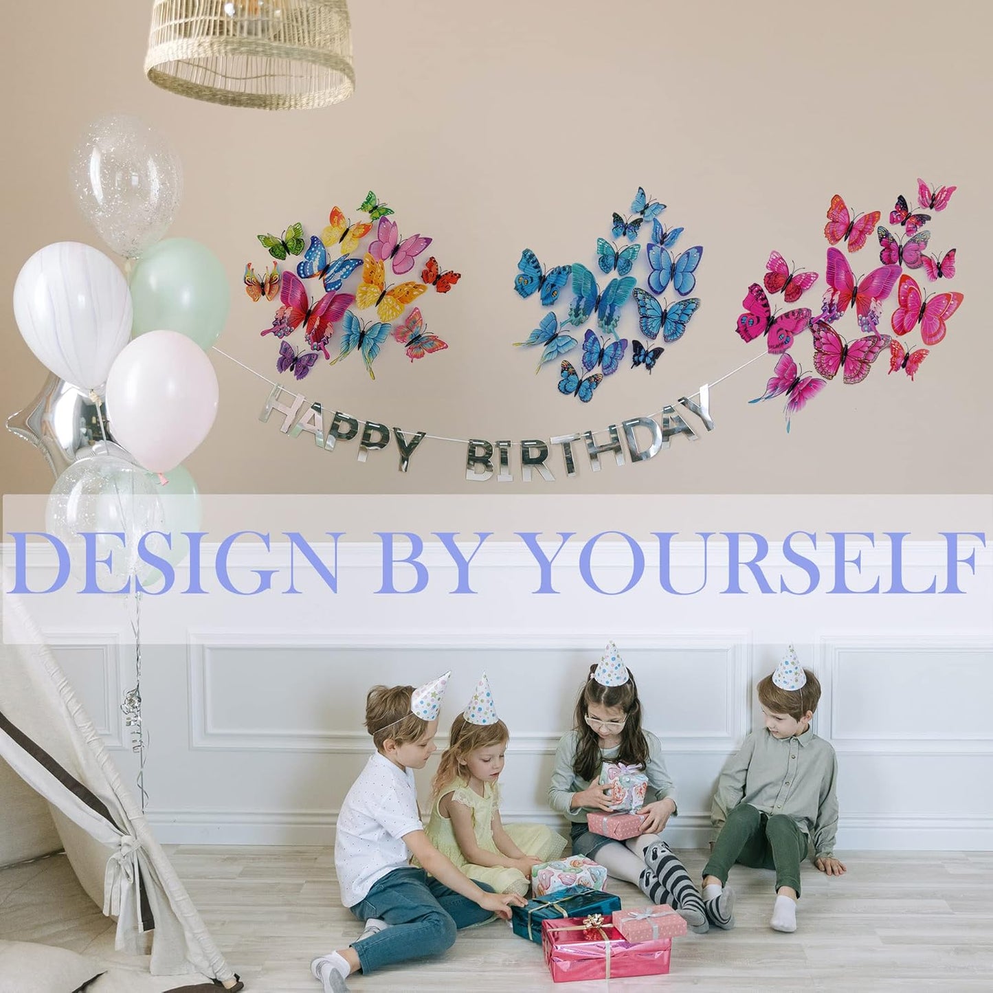 OPSEAM 3D Butterfly Wall Decor - 24 PCS Magnetic Stickers for Party Decorations (Blue)