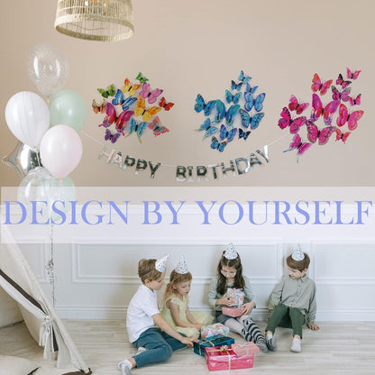 OPSEAM 3D Butterfly Wall Decor - 48 PCS Magnetic Stickers for Party Decorations | Blue