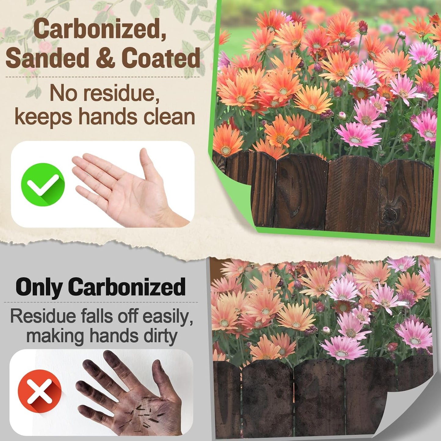 Sturdy Wood Garden Edging by [Brand Name] - 9.6ft Landscape Border, Anti-Corrosive & Low-Profile Design for Flower Beds & Paths