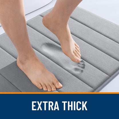 OLANLY Memory Foam Bath Mat 32x20, Super Soft Absorbent Bathroom Rugs, Quick Dry, Machine Washable Shower Floor Rugs, Bathmat Carpet, Bathroom Home Decor Accessories, Grey