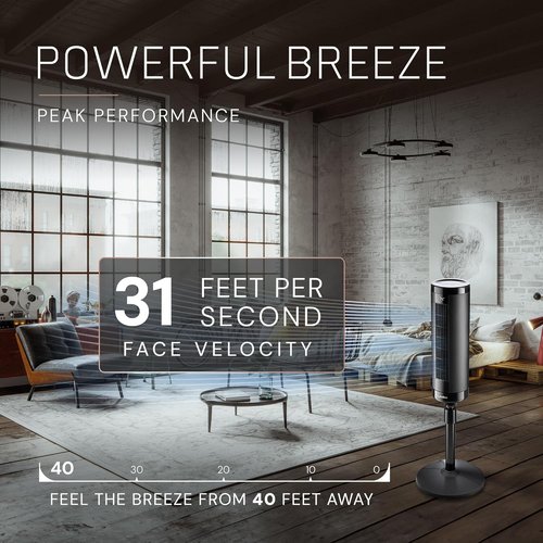 Lasko Elevation Adjustable Tower Fan - 42”-54” Height, 31 ft/s Airflow, Quiet 28 dB, 90° Oscillation, Remote Control - Black
