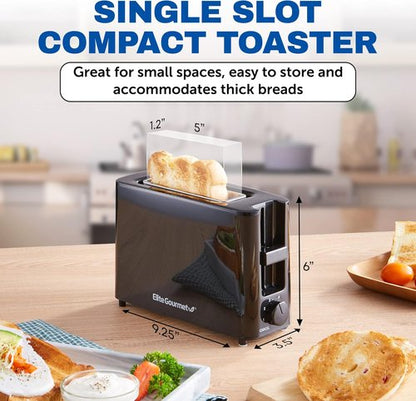 Elite Gourmet Cool Touch Toaster - Single Slice with 6 Toasting Levels & Wide Slot for Bagels, Black