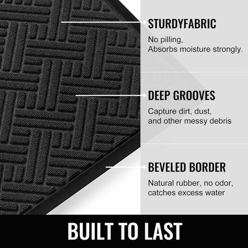 BEHERO Welcome Mat - Heavy Duty Absorbent Door Mat for Indoor/Outdoor Use | 29.5x17 Inch, Stain & Fade Resistant, Non-Slip, Black