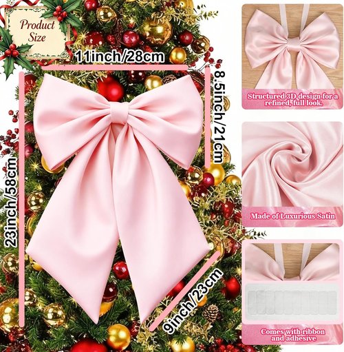 Big Pink Bow Coquette | Large Satin Bows for Room Decor - 23x11 Inch Pastel Pink Set (3pcs)