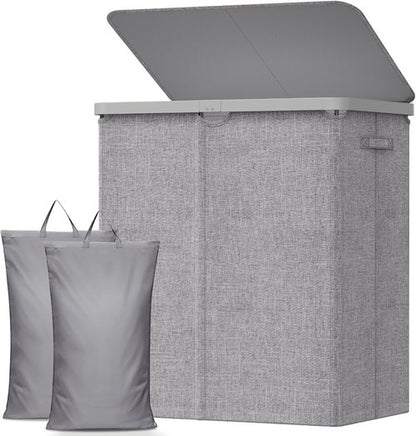 Lifewit Large 145L Laundry Basket - Foldable Hamper with Lid & Removable Bag | Light Gray