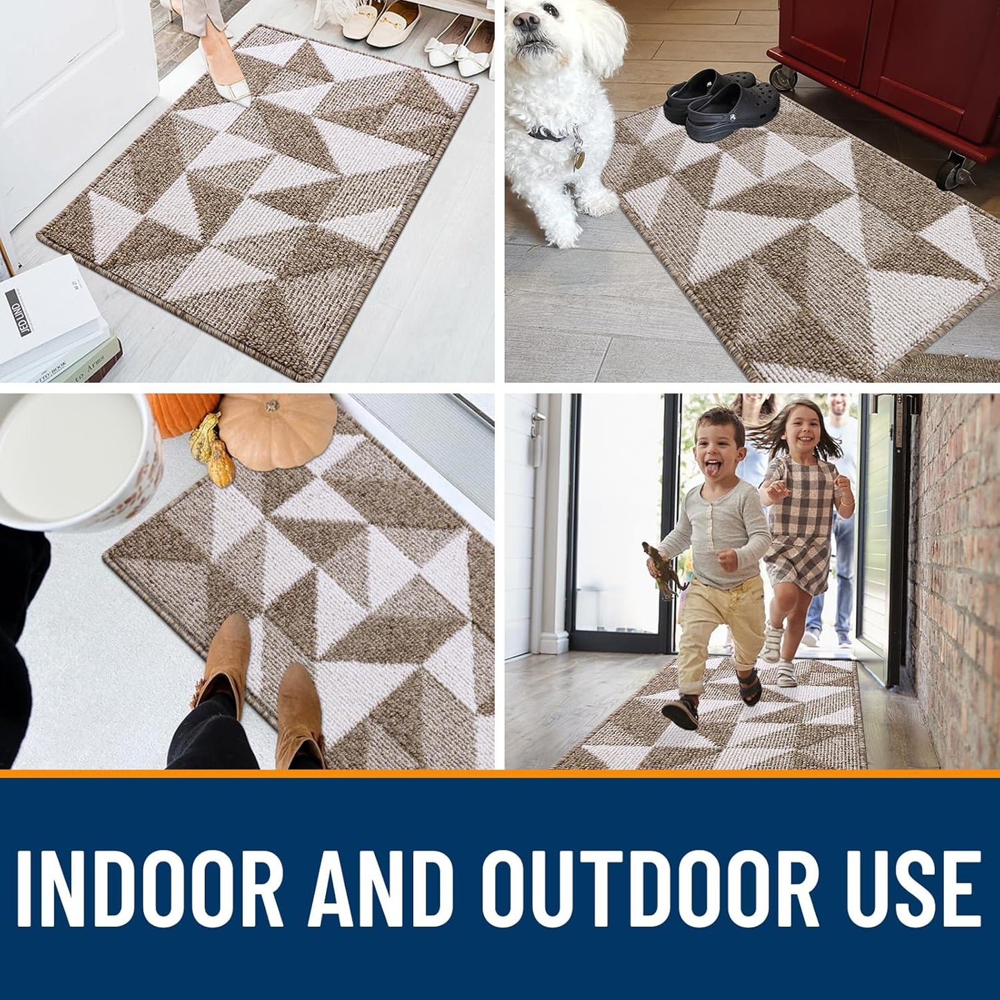 OLANLY Indoor Door Mat - Washable, Odor-Free, Low-Profile Geometric Design | 32x20, Brown