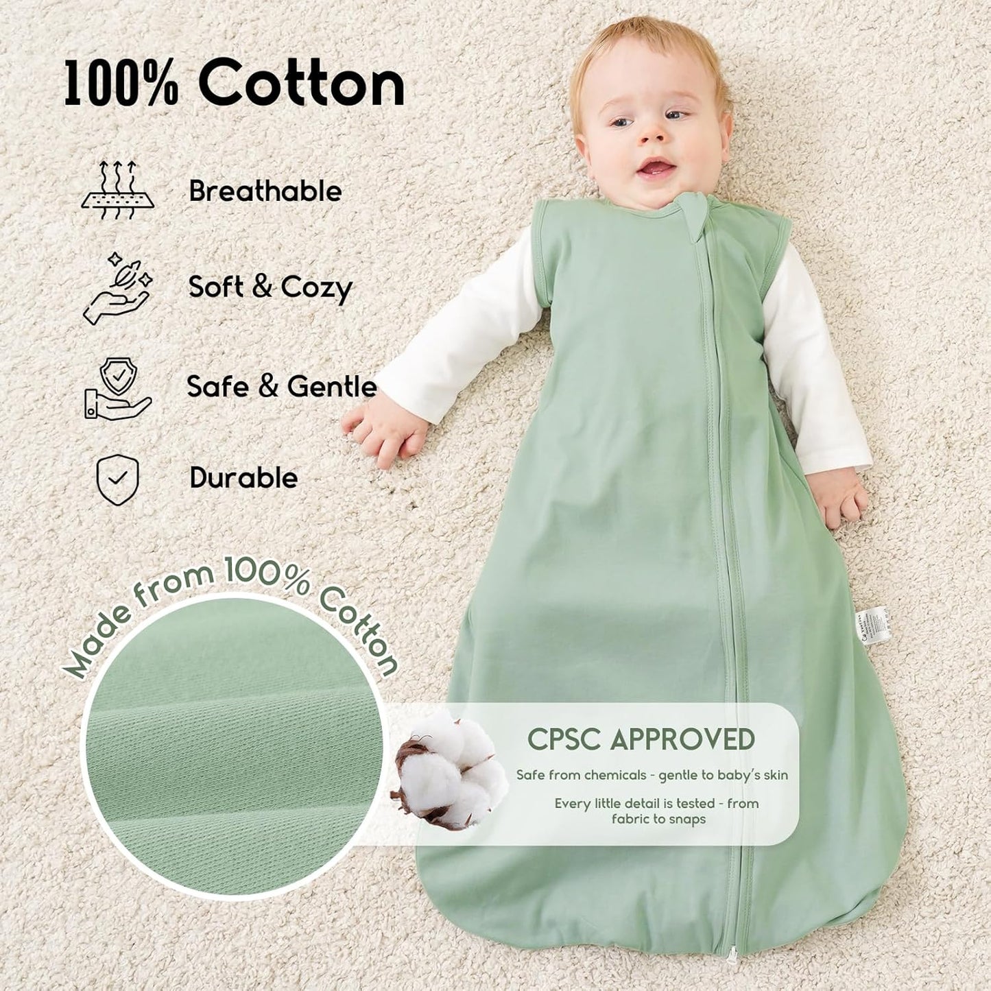 Yoofoss Baby Sleep Sack | 100% Organic Cotton Wearable Blanket for 6-12 Months | 2-Pack, TOG 1.0, Lightweight