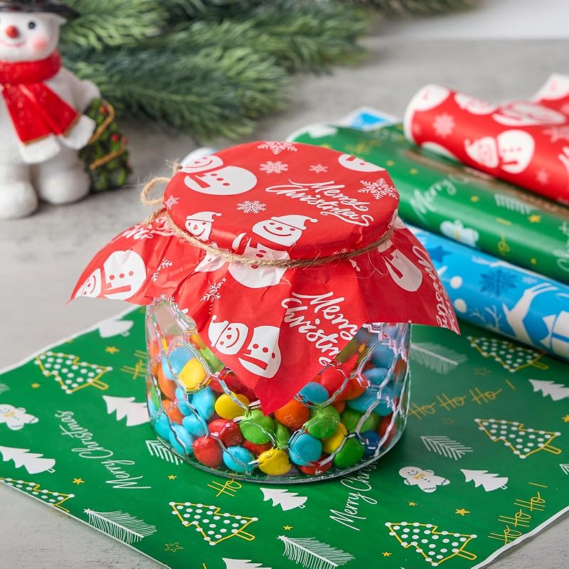 Christmas Wax Paper Sheets 150-Pack 9.8 x 9.8in - Food Safe, Oil Proof, Microwave & Freezer Ready - Red Green Blue Variation