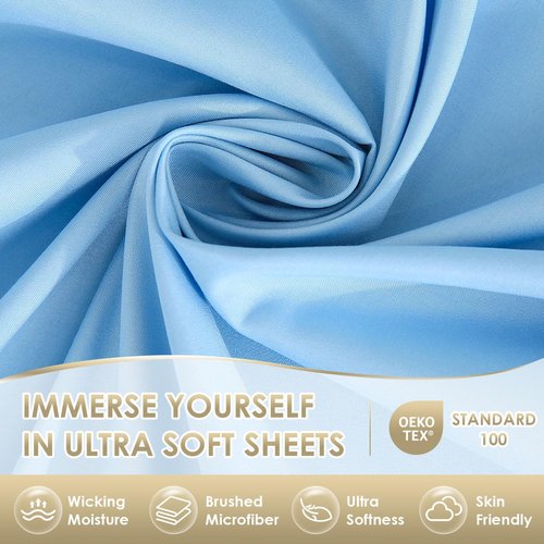 CozySmile Luxury Silky Soft Bed Sheet Set - 6 Piece Full Size | Fits 16" Deep Pocket Mattresses, Wrinkle-Free & Breathable Cooling, Sky Blue