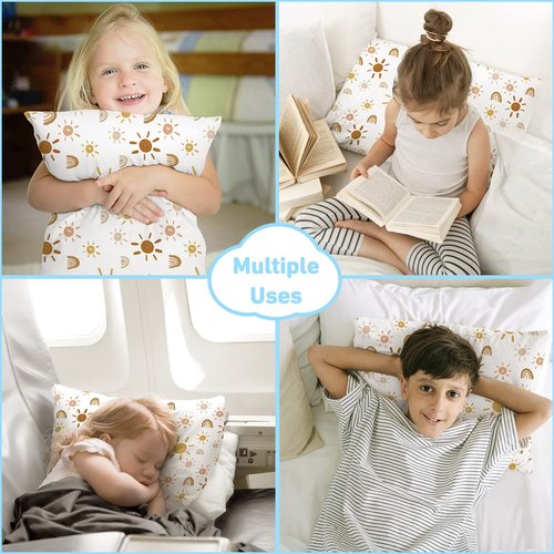 Babebay Toddler Pillows - 2-Pack 13x18 Cotton Pillows for Sleeping | Machine Washable, Travel-Friendly (Sunny Rainbow)