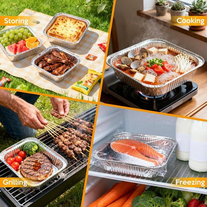 Heavy Duty Aluminum Foil Pans - 20 Pack 8"x8" Disposable Square Baking & Meal Prep Containers