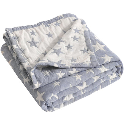 NTBAY Oversized Muslin Cotton Toddler Blanket - Super Soft Reversible Nursery Blanket, 45x60 Inches, Blue/White Star