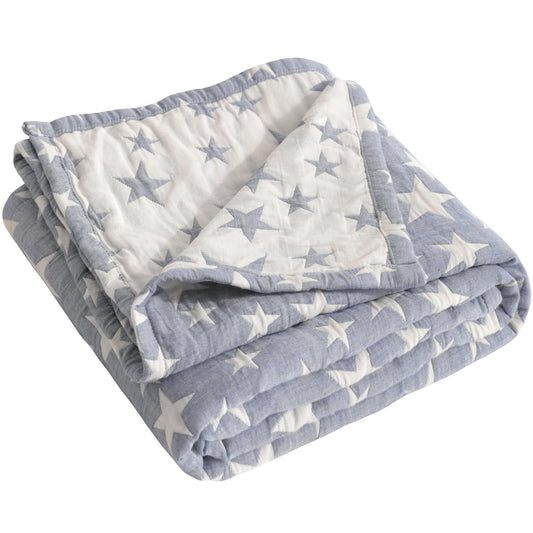 NTBAY Oversized Muslin Cotton Toddler Blanket - Super Soft Reversible Nursery Blanket, 45x60 Inches, Blue/White Star