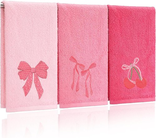 FuWeave Pink Hand Towels - 100% Cotton Soft & Absorbent Decorative Towels | 3 Pcs Set 13.7 x 29.5''