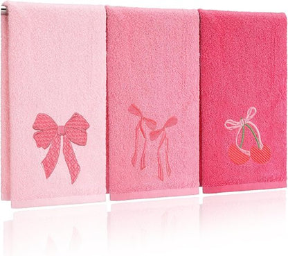 FuWeave Pink Hand Towels - 100% Cotton Soft & Absorbent Decorative Towels | 3 Pcs Set 13.7 x 29.5''