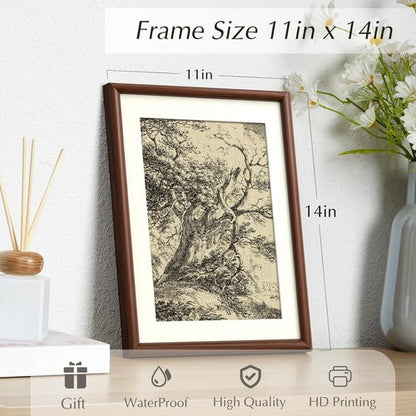 InSimSea Oak Tree Wall Art - Vintage Farmhouse Landscape Painting | 11x14in with Acrylic Panel