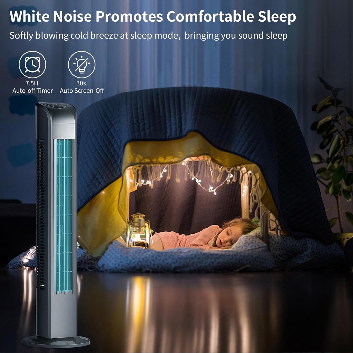 Uthfy Bladeless Tower Fan - 120° Oscillation, Remote Control, 3 Modes & 3 Speeds | 30 Inch, Black