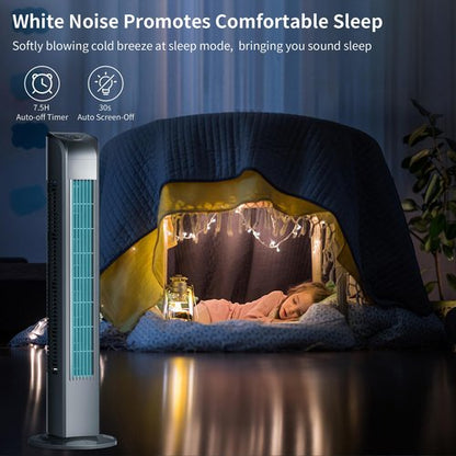 Uthfy Tower Fan for Bedroom, 120° Oscillating Standing Floor Bladeless Fans That Blow Cold Air with Remote, 3 Modes 3 Speeds, 7.5H Timer, for Indoor Living Room Office, 30 Inch, Black