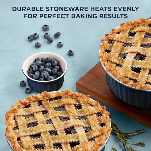 CorningWare 12-Piece Ceramic Bakeware Set - Chip & Crack Resistant | Microwave, Oven, Dishwasher Safe, French Navy