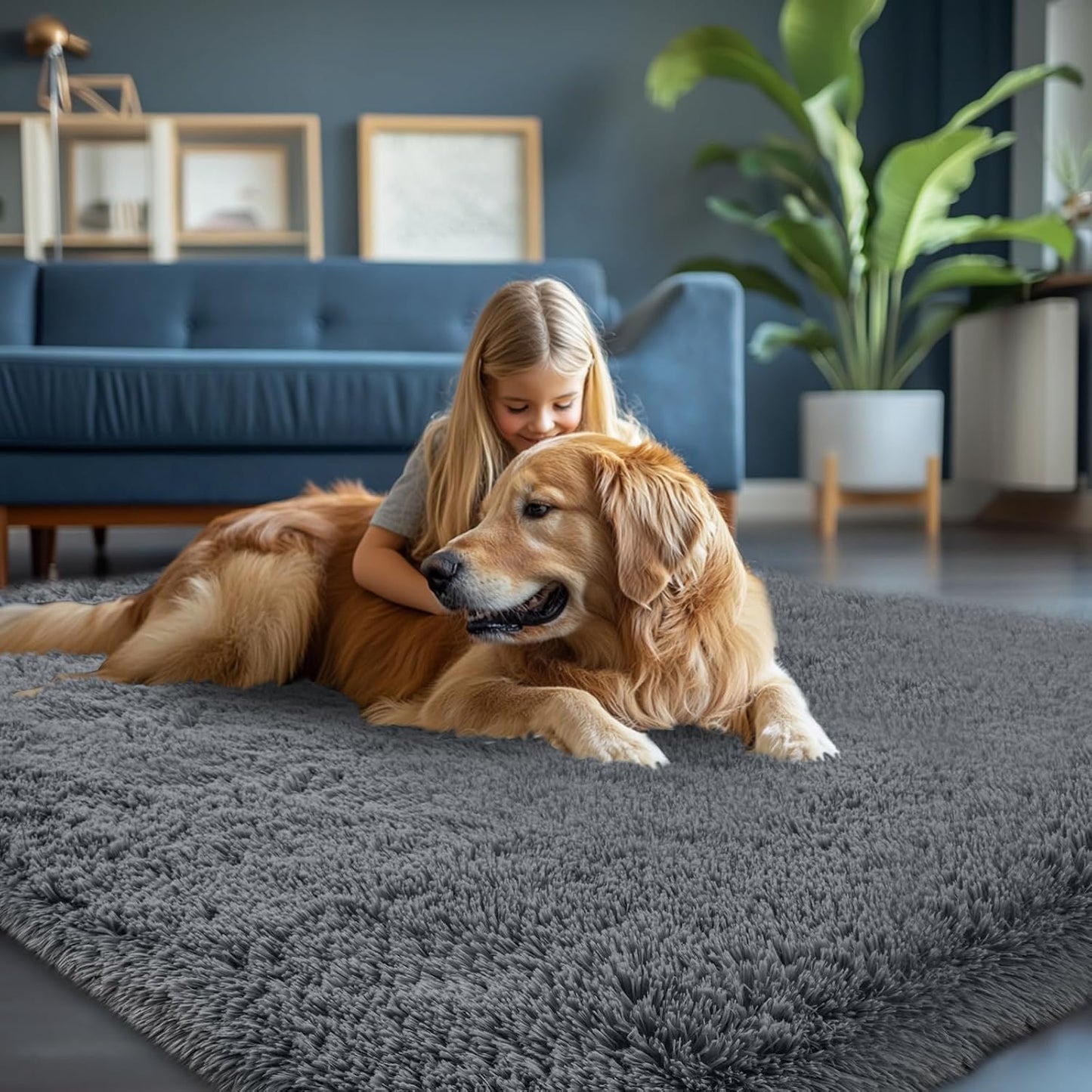 Skiennix Fluffy Area Rug - Soft Grey Shag Carpet for Bedroom & Living Room | 5x7 Plush Design