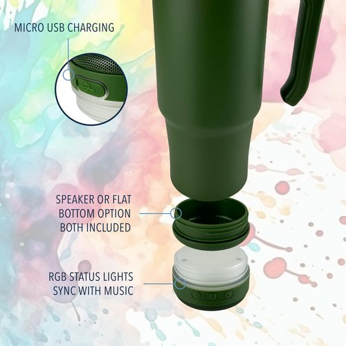 Hogg Bluetooth Speaker Tumbler - 30 oz Grippy Hunter Green Tumbler with Handle and Bluetooth Speaker