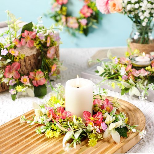 Jexine Floral Wreaths - 8-Piece Mini Candle Ring Set for Wedding & Home Decor | All Seasons