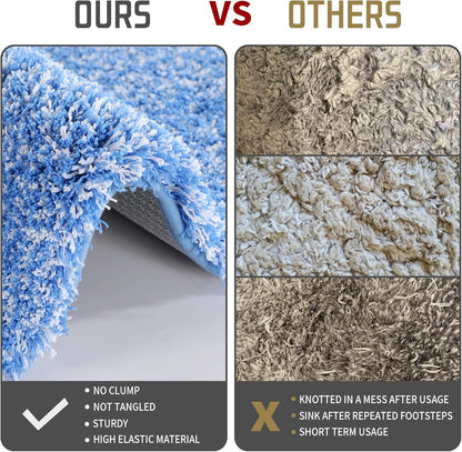 Yimobra Ultra Soft Bath Rugs | Non-Slip Microfiber Mats for Bathroom | 32x20, Blue and White