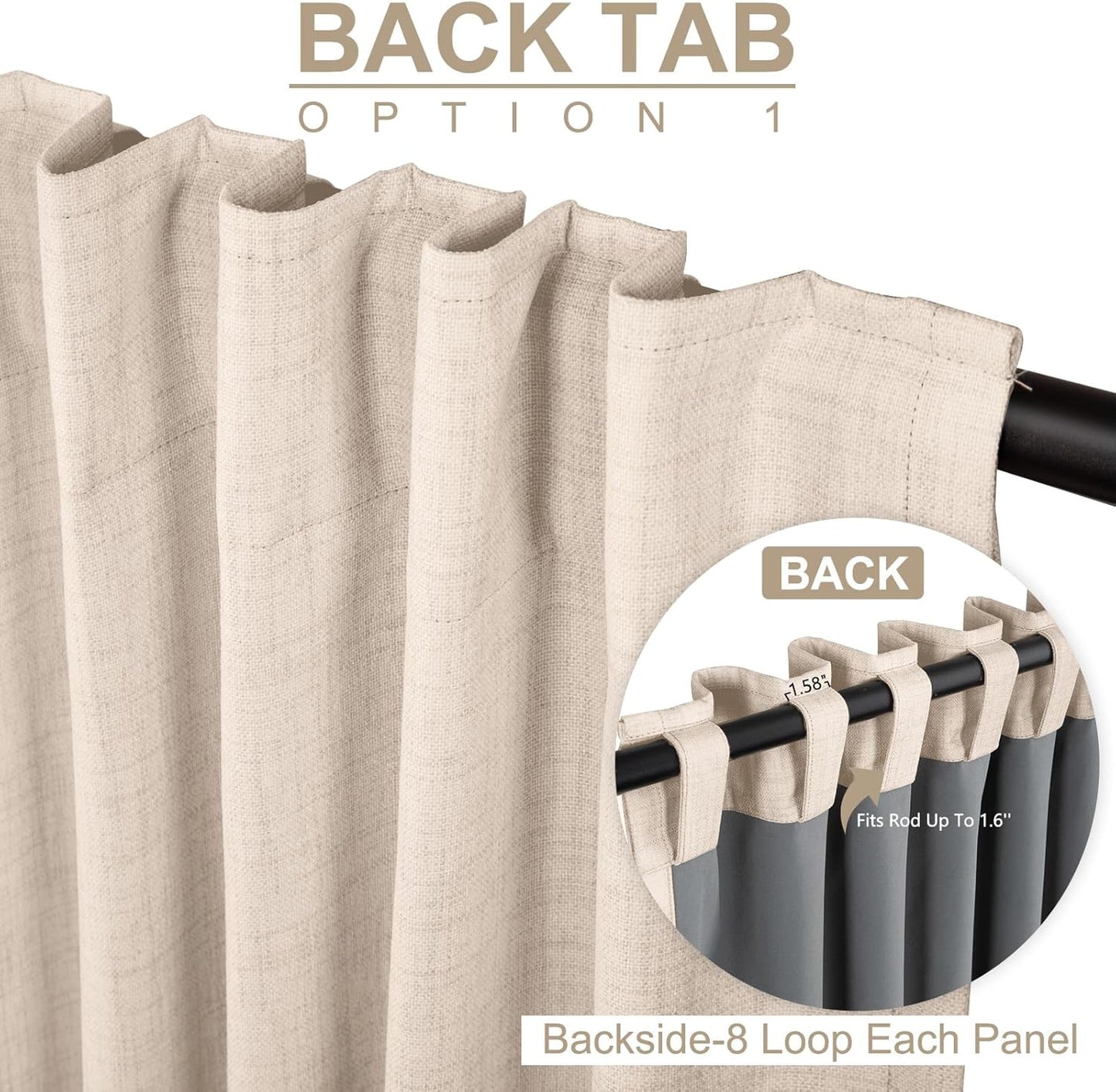 Skiennix Blackout Curtains - 100% Blackout Linen Drapes, Thermal Insulated, 50" W x 72" L, Beach Sand - 2 Panels Set