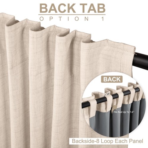 100% Blackout Shield Linen Blackout Curtains for Bedroom 63 Inches Long, Back Tab/Rod Pocket Living Room Drapes, Thermal Insulated Blackout Curtains 2 Panels Set, 50" W x 63" L, Beach Sand