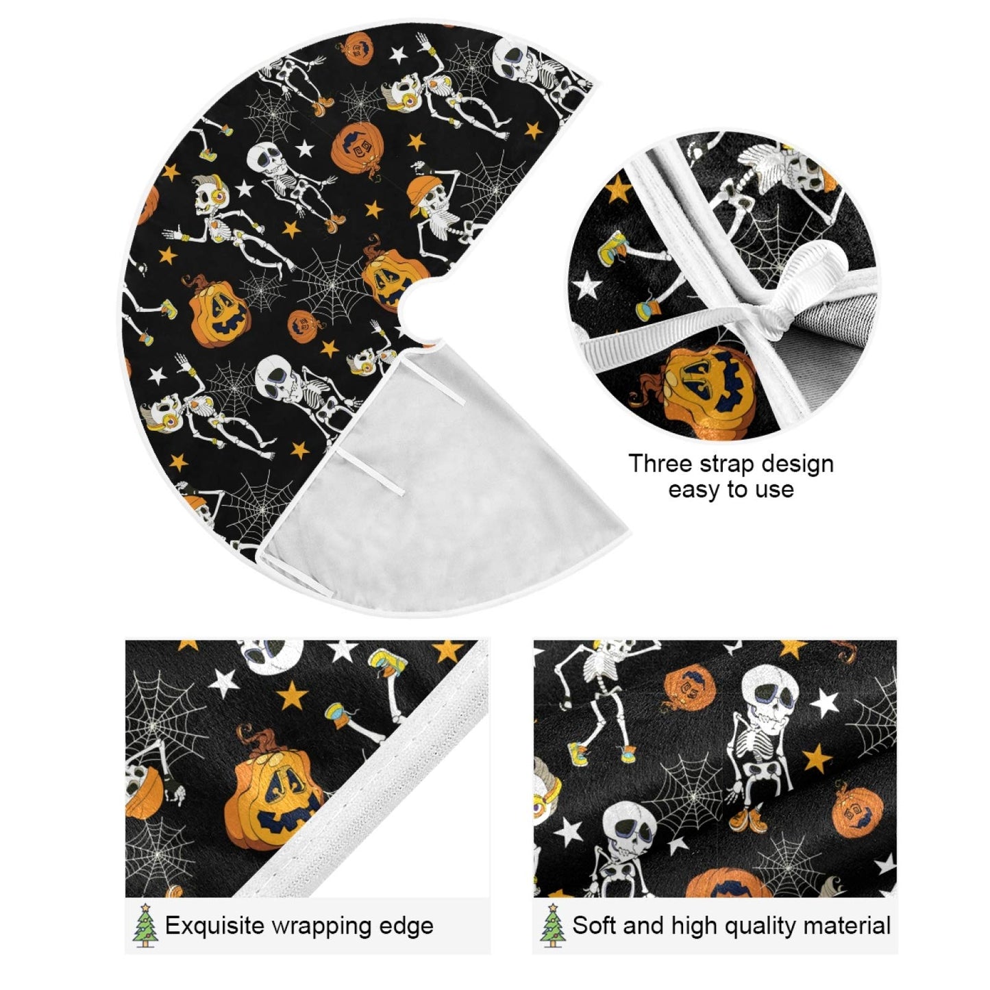 ALAZA Halloween Tree Skirt Decoration,Large Tree Skirt Ornament 47.2 Inch with Spooky Dancing Halloween Skeletons and Pumpkins Pattern for Halloween Party Holiday Home Decorations