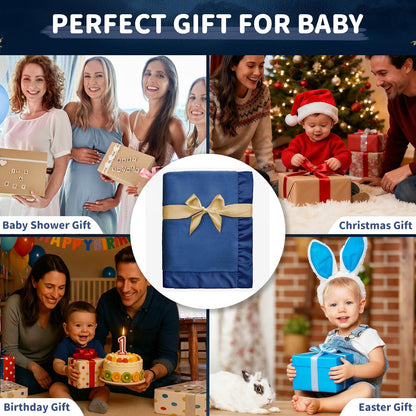Pro Goleem Baby Boy Blanket - Super Soft Plush Fleece Receiving Blanket with Satin Trim | Cozy 30x40 Inch in Navy Blue