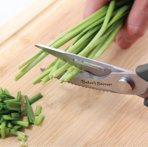 Baker's Secret Kitchen Scissors - 8.5" Stainless Steel with Nut Cracker & Bottle Opener | Black Handle