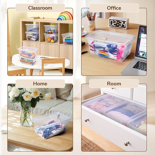 GAMENOTE 6 Quart Storage Bins - Clear Stackable Plastic Boxes with Lids for Toys & Crafts | 6 Pack