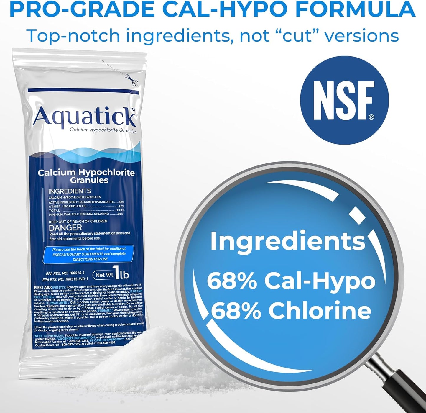 Pro-Grade Chlorine Pool Shock - 68% Cal-Hypo Granular Sanitizer for Crystal Clear Water | 2 x 1lb