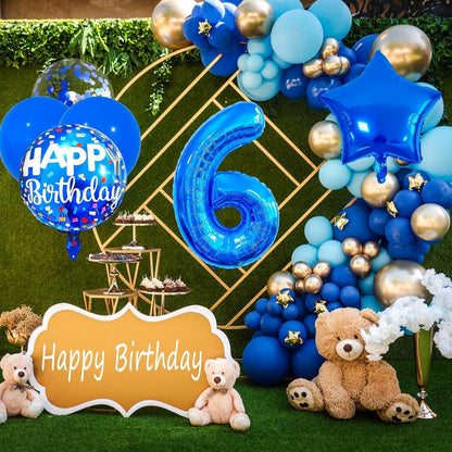Skiennix 6 Balloon Number - Dark Blue Confetti Latex Balloon for Kids' Birthday Party Decor