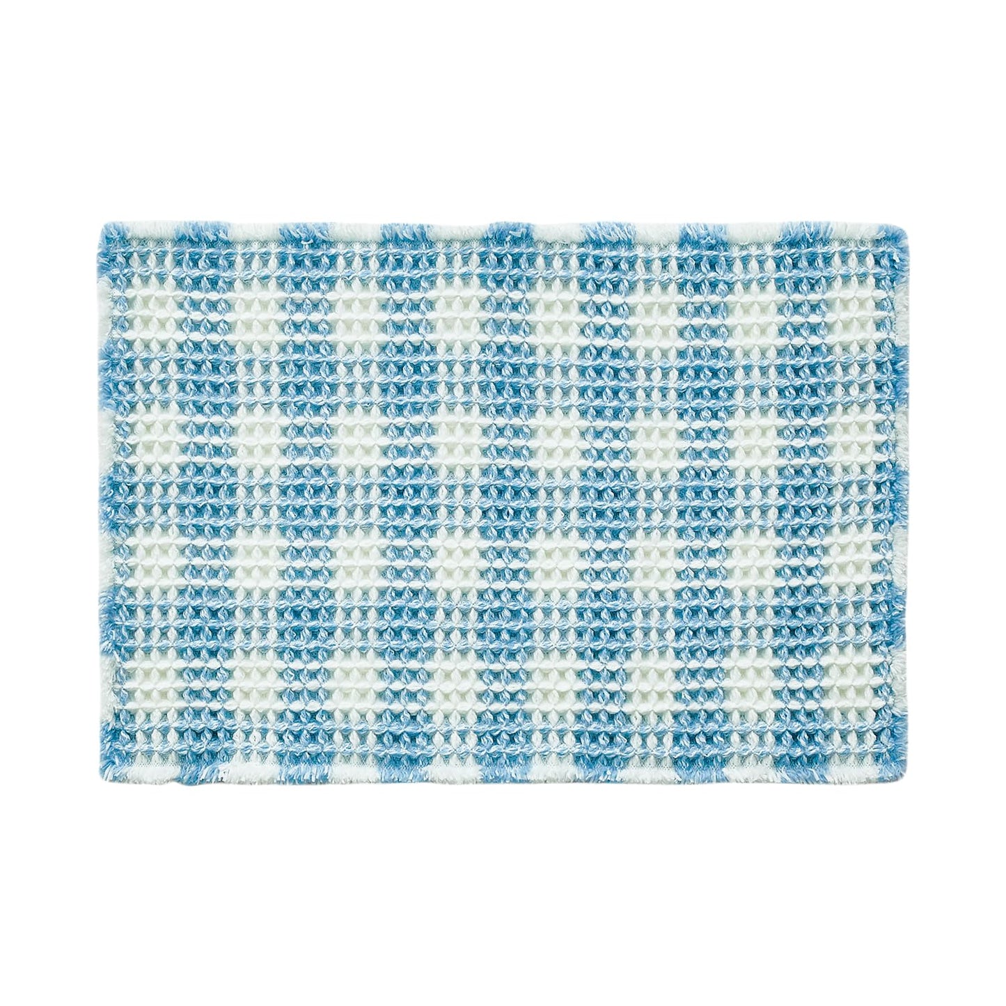 TYUU Waffle Bath Mat, Boho Bathroom Rugs Non Slip Washable Absorbent Checkered Bathroom Mat Quick Dry Cute Bath Mat, 36"x24" Blue and White