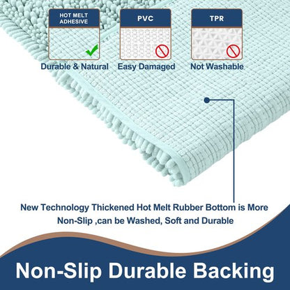 FLOLEOPA Luxury Chenille Spa Blue Bathroom Rugs Bath Mats Sets, Extra Soft and Absorbent Bathroom Rugs Non Skid Machine Wash Dry Bath Mats（47"x17" Plus 17"x24"）