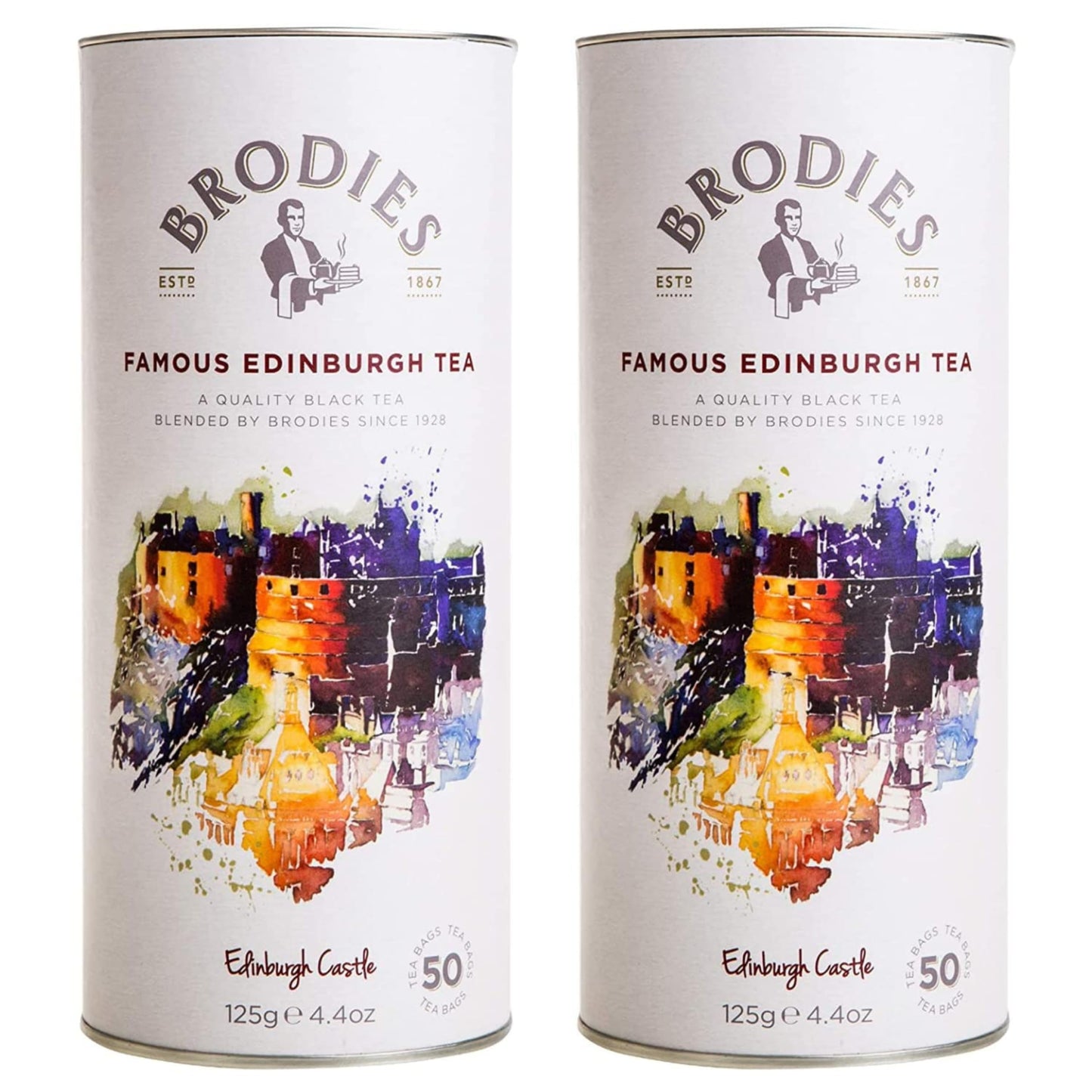 Brodies Tea, Famous Edinburgh Tea, Black Tea Imported from Scotland, Canister of 50 Bags (Pack of 2)